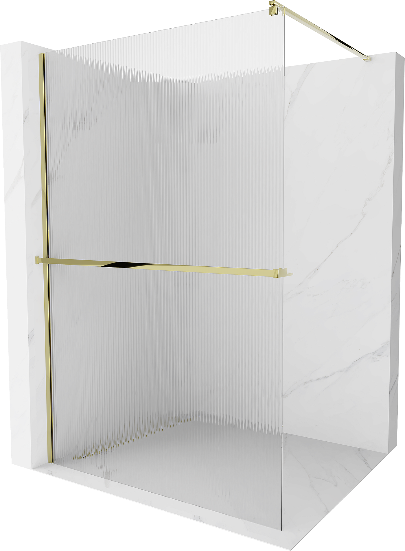 Mexen Kioto+ ścianka prysznicowa z półką Walk-in 100 x 200 cm, prążki, złota - 800-100-121-50-09