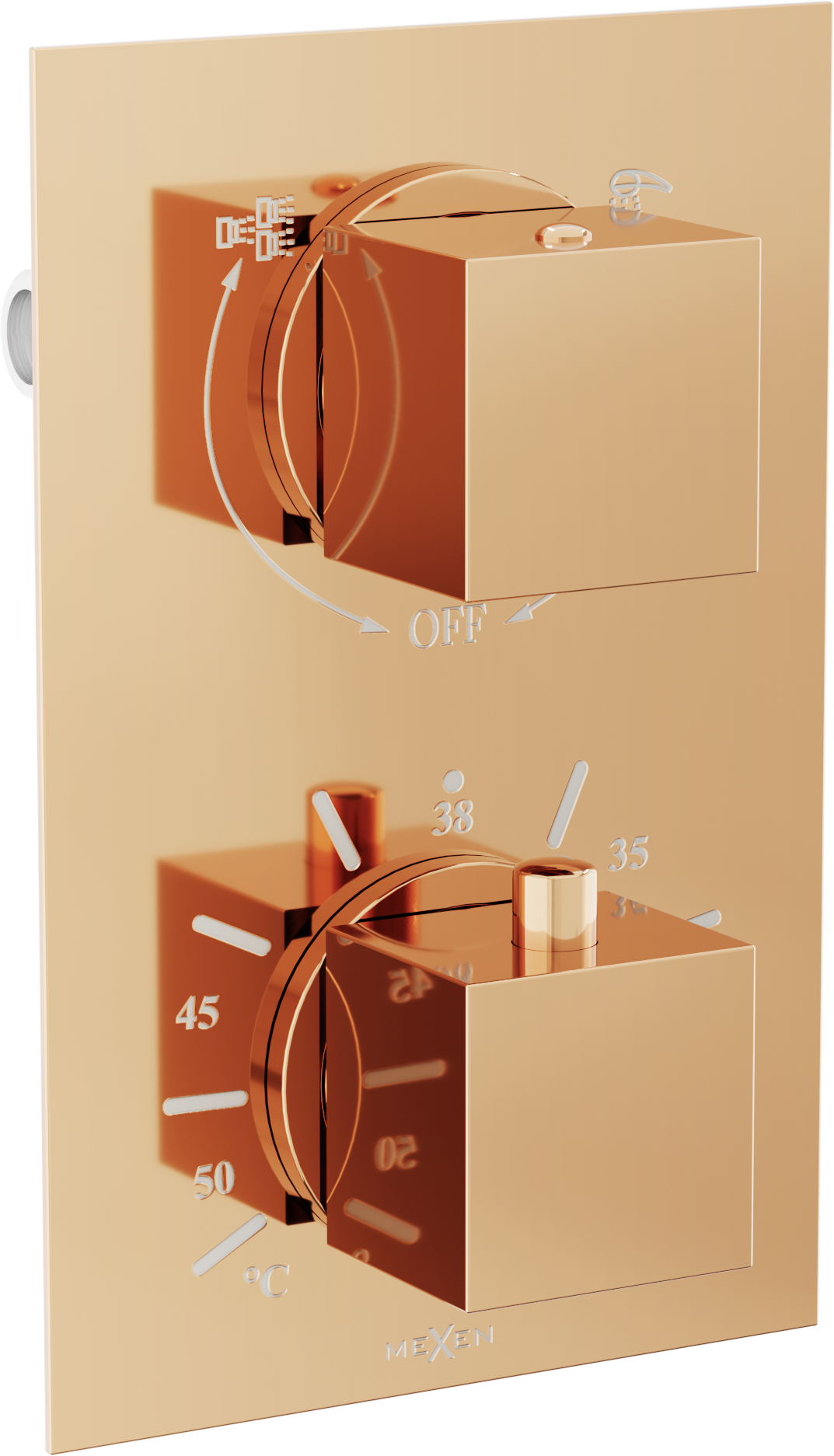 Mexen Cube termostatyczna bateria wannowo-prysznicowa 2-wyjściowa, różowe złoto - 77502-60