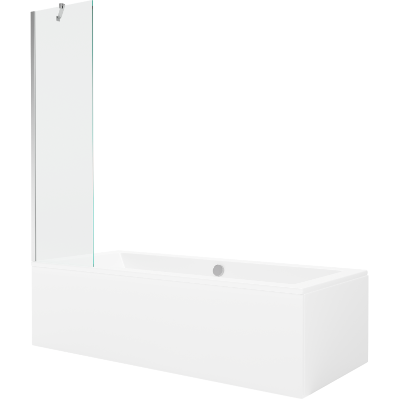 Mexen Cube wanna prostokątna 180 x 80 cm z obudową i parawanem 1-skrzydłowym 50 cm, transparent, chrom - 550518080X9505000001