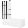 Mexen Cube wanna prostokątna 170 x 80 cm z obudową i parawanem 1-skrzydłowym 100 cm, czarny wzór - 550517080X9410117077