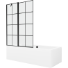 Mexen Cube wanna prostokątna 180 x 80 cm z obudową i parawanem 1-skrzydłowym 120 cm, czarny wzór - 550518080X9412117077