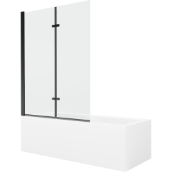 Mexen Cubik wanna prostokątna 160 x 70 cm z obudową i parawanem 2-skrzydłowym 120 cm, transparent, czarny - 550316070X9212027000