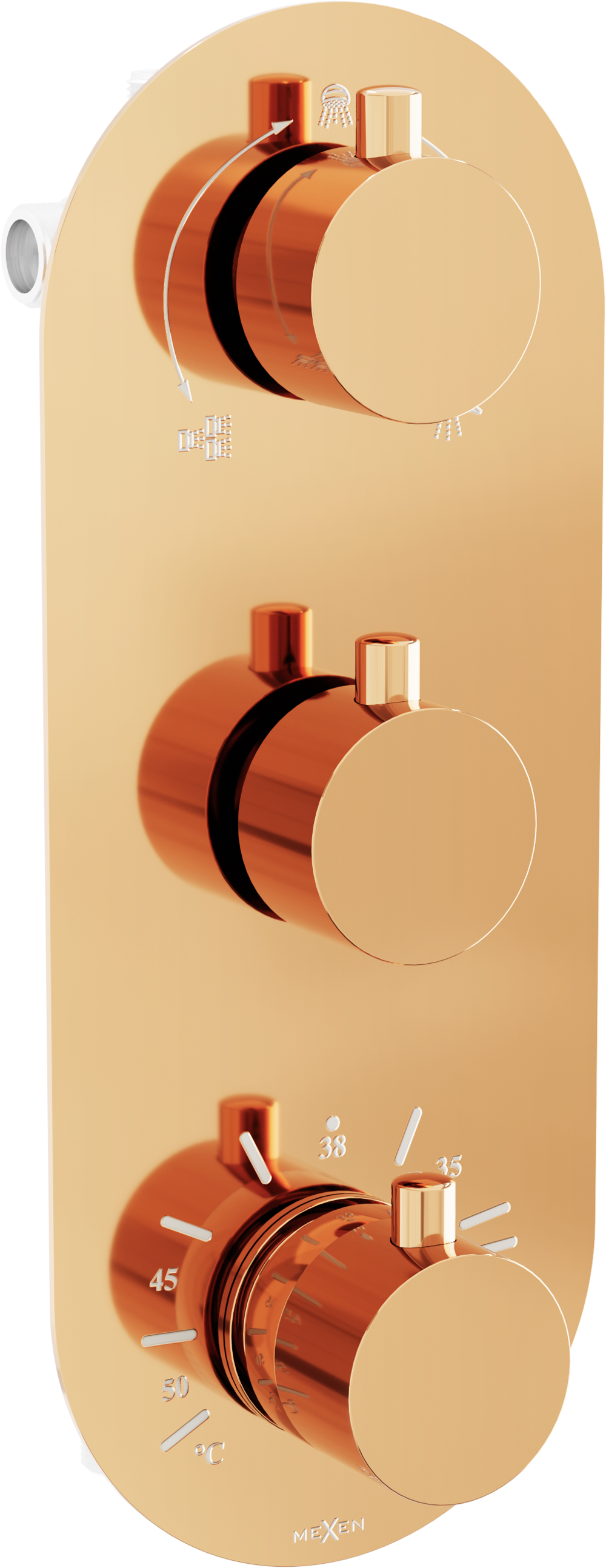 Mexen Kai termostatyczna bateria wannowo-prysznicowa 3-wyjściowa, różowe złoto - 77603-60