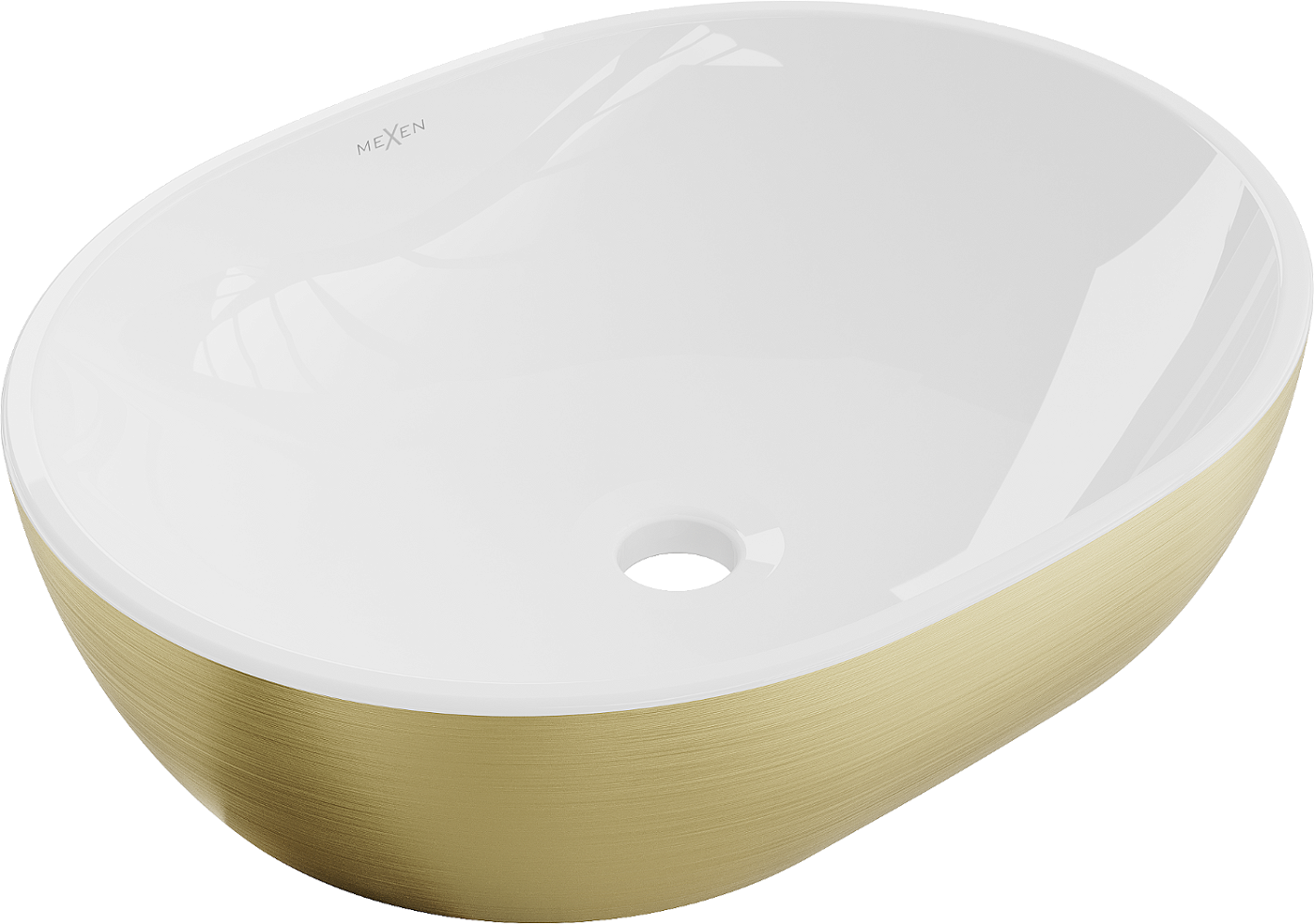 Mexen Viki umywalka nablatowa 48 x 35 cm, biała/złota wzór linie - 21054817