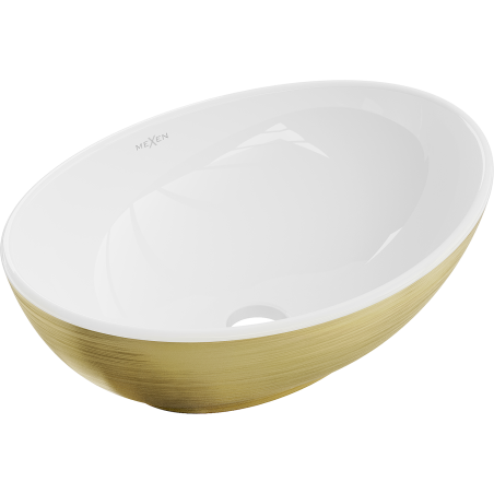 Mexen Elza umywalka nablatowa 40 x 33 cm, biała/złota wzór linie - 21014017