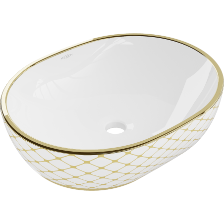 Mexen Viki umywalka nablatowa 48 x 35 cm, biała/złota wzór kratka - 21054809