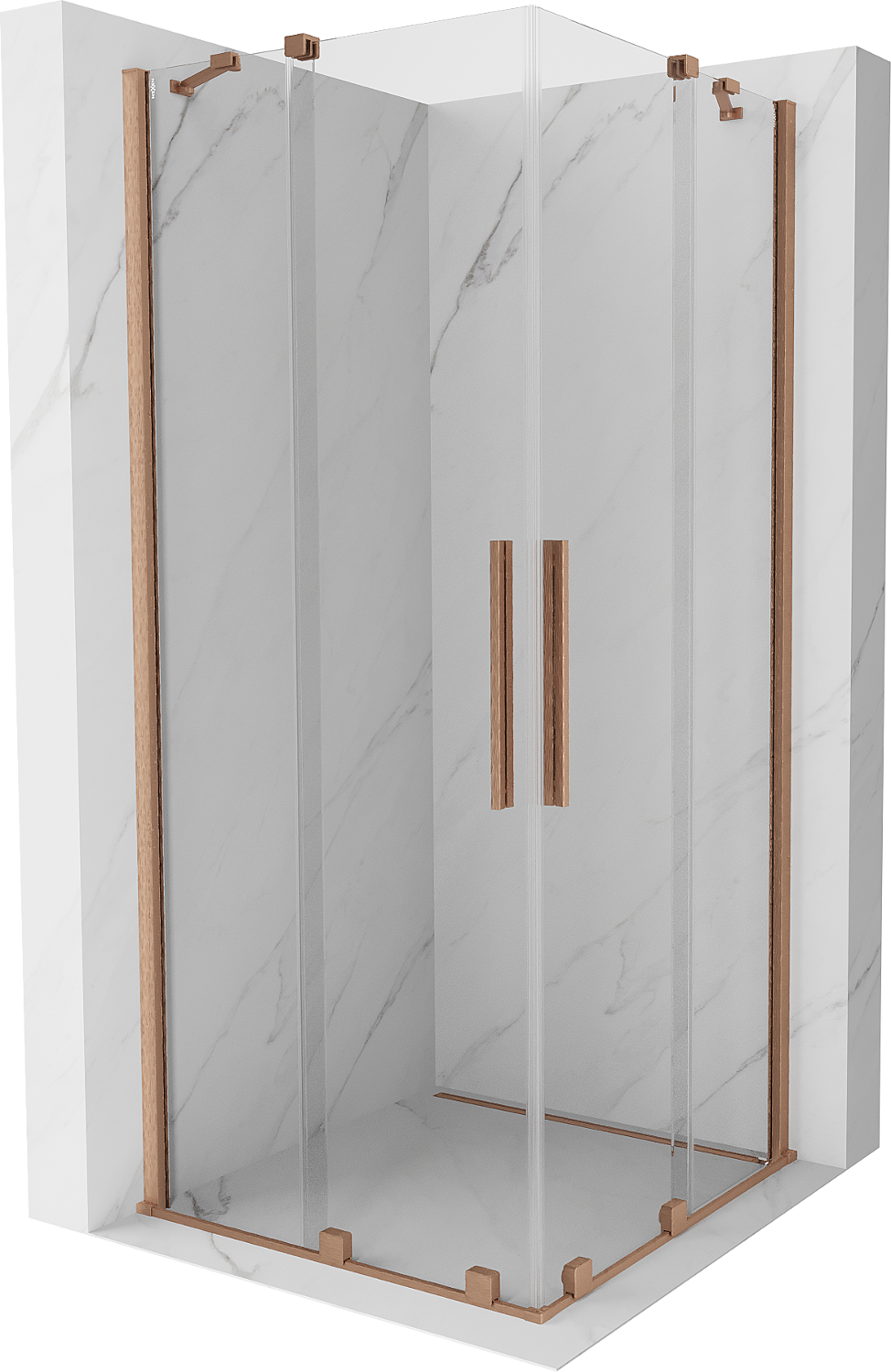 Mexen Velar Duo kabina prysznicowa rozsuwana 80 x 80 cm, transparent, miedź szczotkowana - 871-080-080-02-65