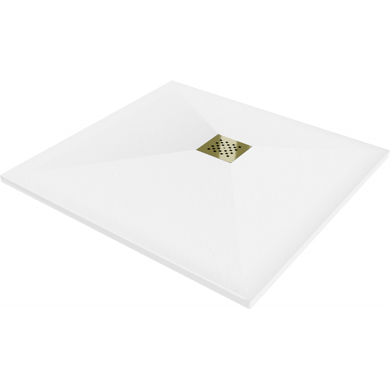 Mexen Stone+ brodzik kompozytowy kwadratowy 100 x 100 cm, biały, maskownica złota - 44101010-G