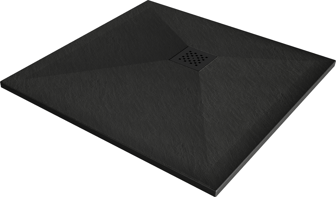 Mexen Stone+ brodzik kompozytowy kwadratowy 80 x 80 cm, czarny, maskownica czarna - 44708080-B