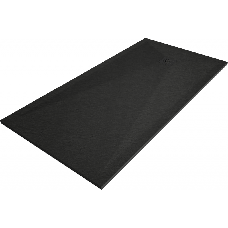 Mexen Stone+ brodzik kompozytowy prostokątny 180 x 100 cm, czarny, maskownica czarna - 44701018-B