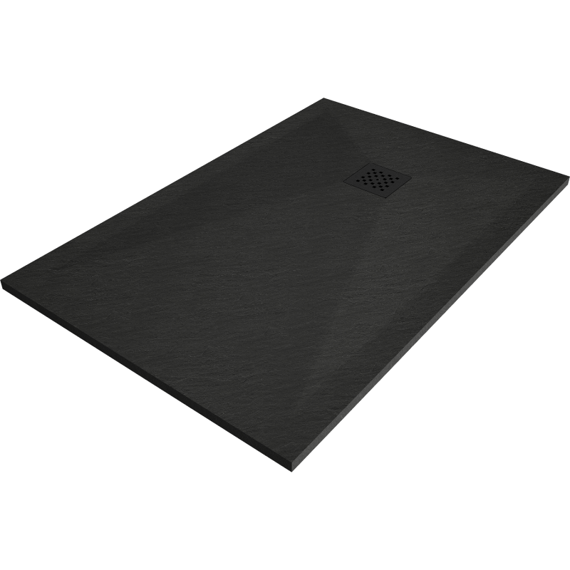 Mexen Stone+ brodzik kompozytowy prostokątny 140 x 100 cm, czarny, maskownica czarna - 44701014-B