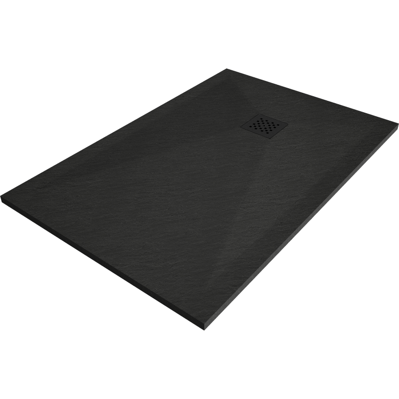 Mexen Stone+ brodzik kompozytowy prostokątny 140 x 70 cm, czarny, maskownica czarna - 44707014-B