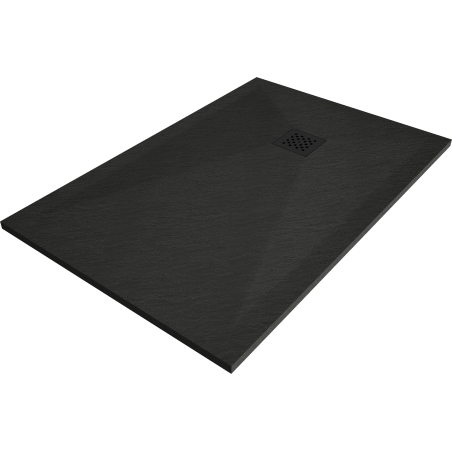 Mexen Stone+ brodzik kompozytowy prostokątny 110 x 80 cm, czarny, maskownica czarna - 44708011-B