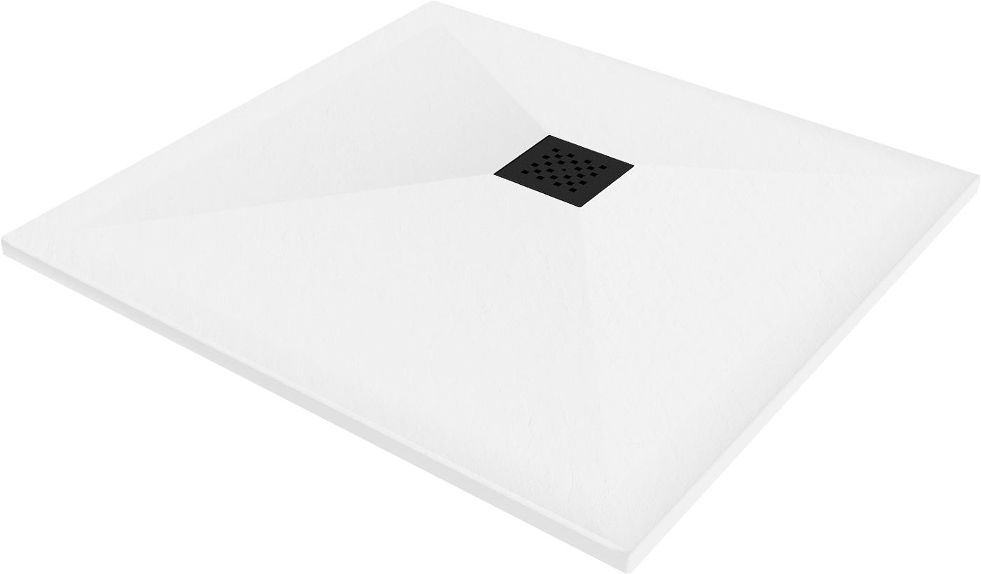 Mexen Stone+ brodzik kompozytowy kwadratowy 90 x 90 cm, biały, maskownica czarna - 44109090-B