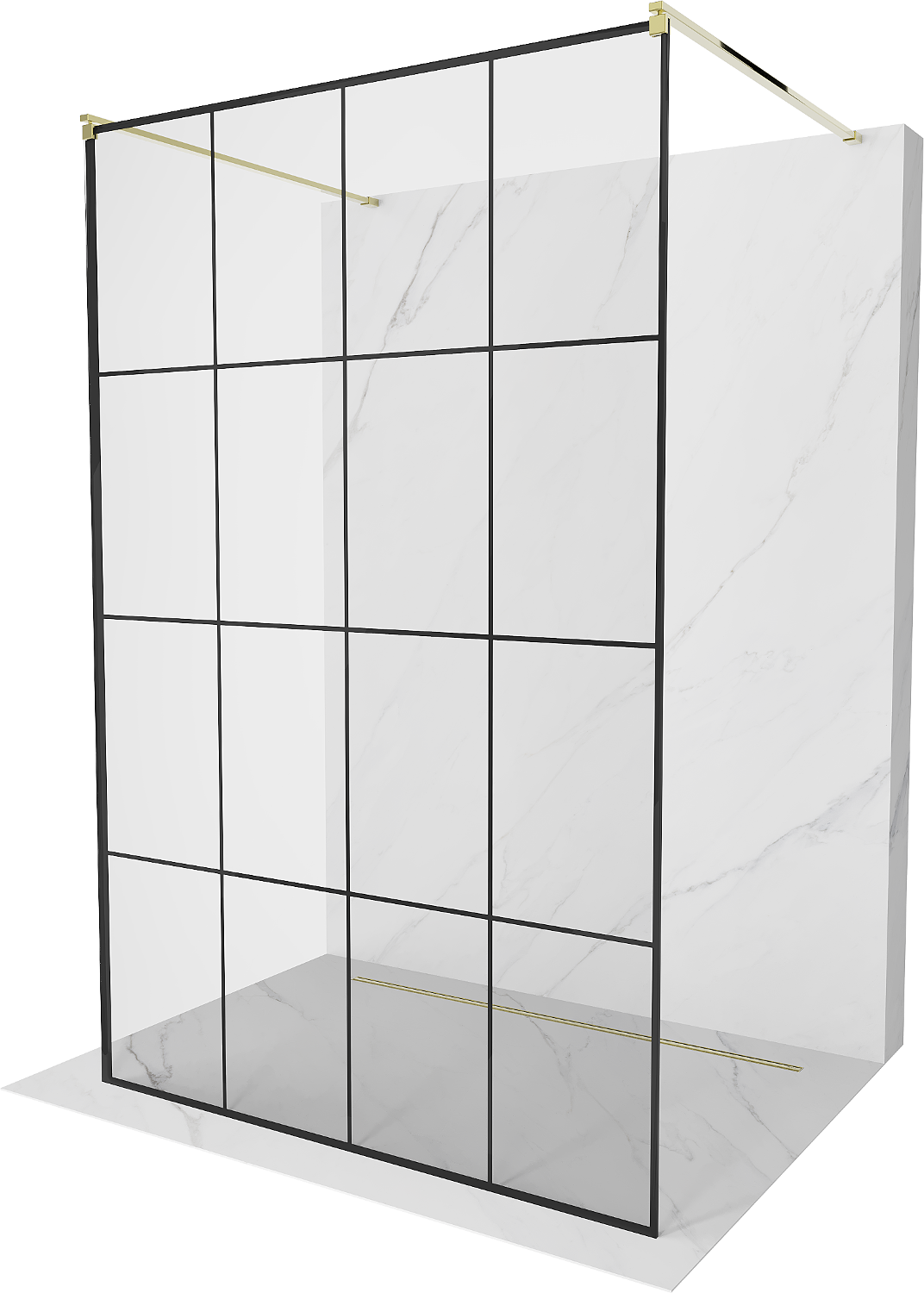 Mexen Kioto ścianka prysznicowa wolnostojąca 160 x 200 cm, czarny wzór 8 mm, złota - 800-160-002-50-77