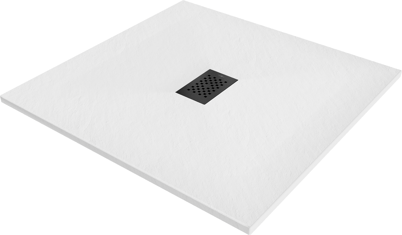 Mexen Hugo brodzik kwadratowy SMC 100 x 100 cm, biały, maskownica czarna - 42101010-B