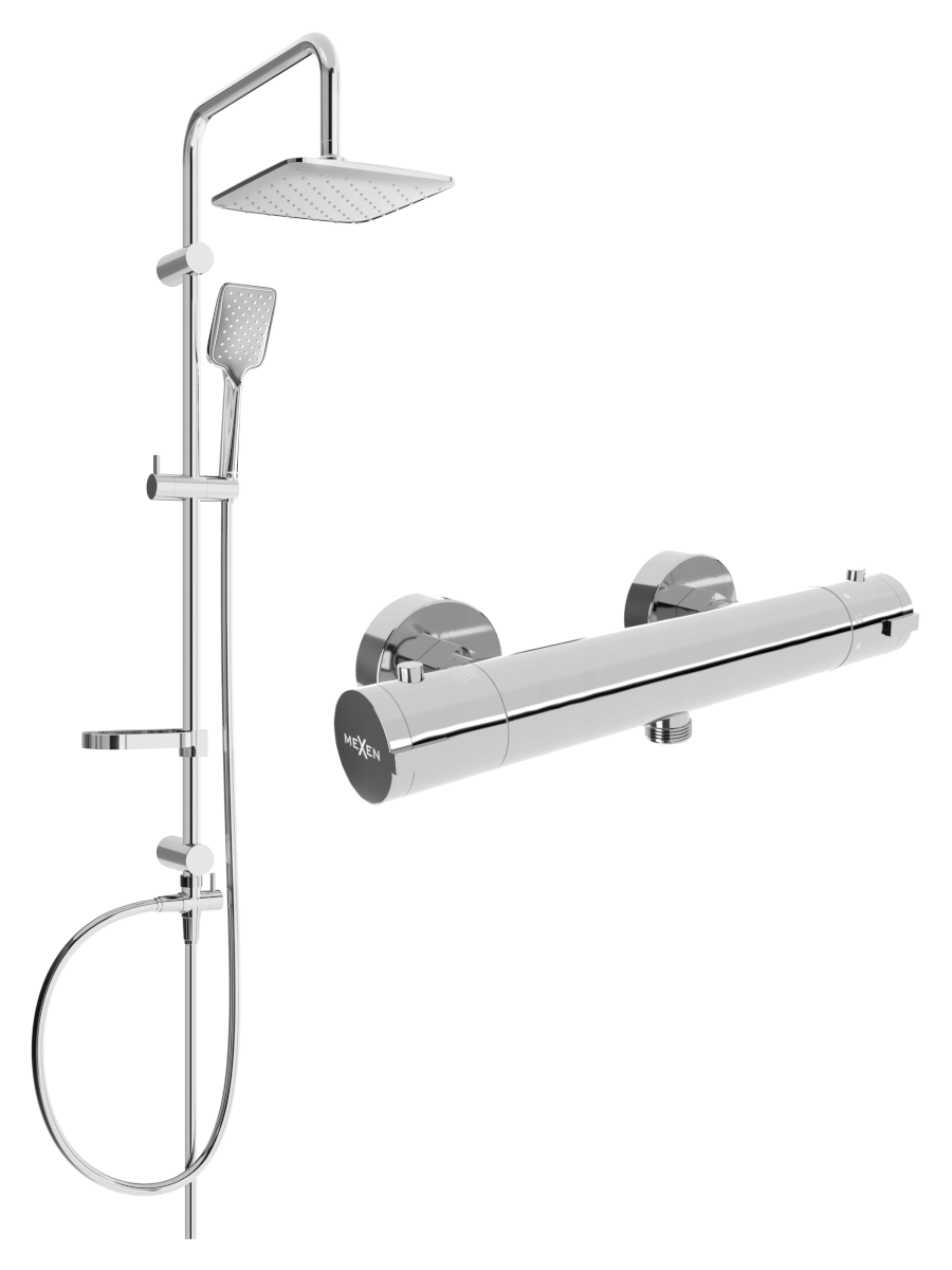 Mexen Sven zestaw prysznicowy natynkowy z deszczownicą i baterią prysznicową termostatyczną Kai, chrom - 77100262-00