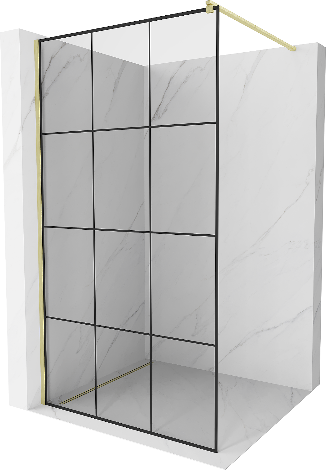 Mexen Kioto ścianka prysznicowa Walk-in 100 x 200 cm, czarny wzór 8 mm, złota szczotkowana - 800-100-101-55-77