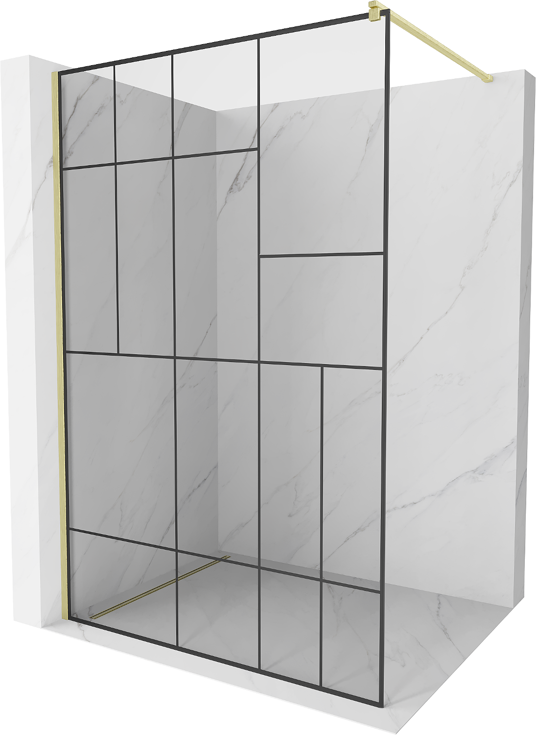 Mexen Kioto ścianka prysznicowa Walk-in 70 x 200 cm, czarny wzór 8 mm, złota szczotkowana - 800-070-101-55-78