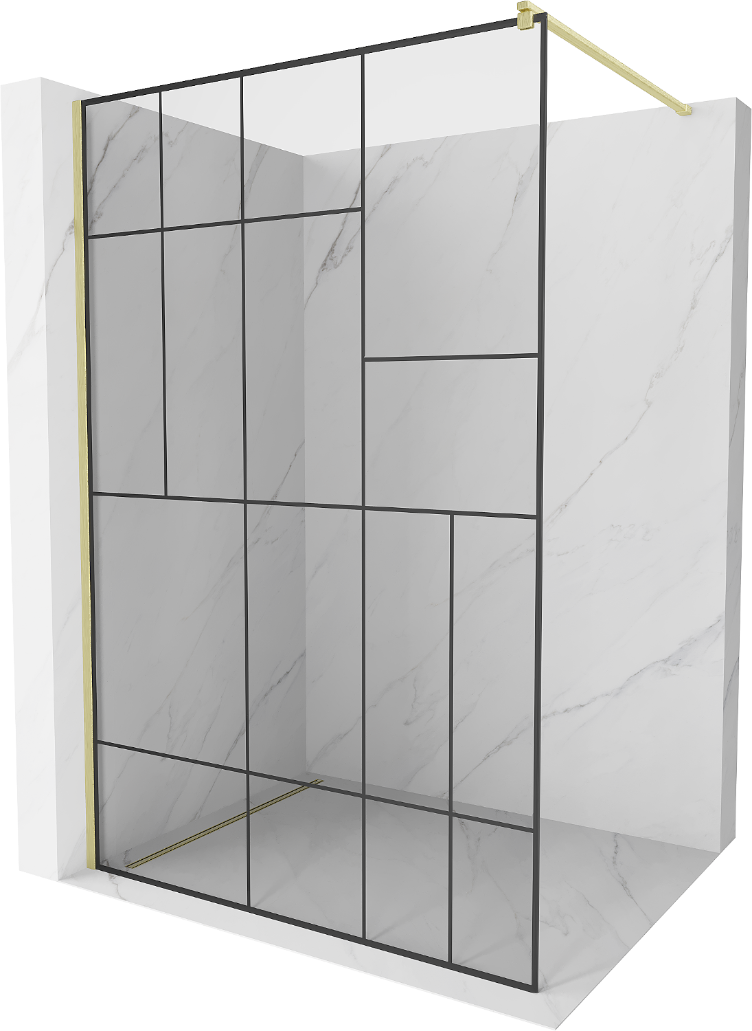 Mexen Kioto ścianka prysznicowa Walk-in 100 x 200 cm, czarny wzór 8 mm, złota szczotkowana - 800-100-101-55-78
