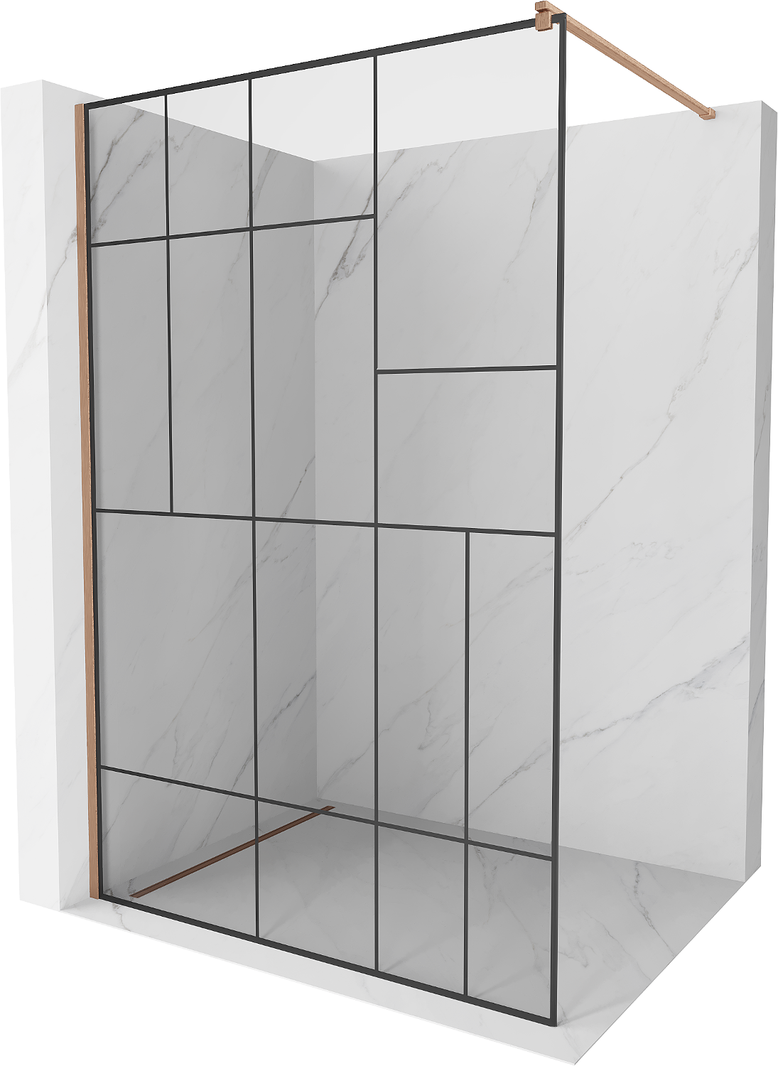 Mexen Kioto ścianka prysznicowa Walk-in 80 x 200 cm, czarny wzór 8 mm, miedź szczotkowana - 800-080-101-65-78