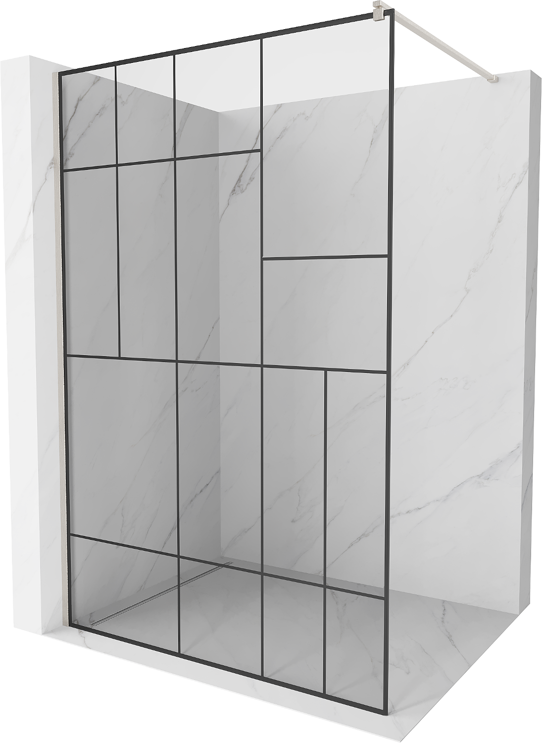 Mexen Kioto ścianka prysznicowa Walk-in 100 x 200 cm, czarny wzór 8 mm, nikiel szczotkowany - 800-100-101-97-78