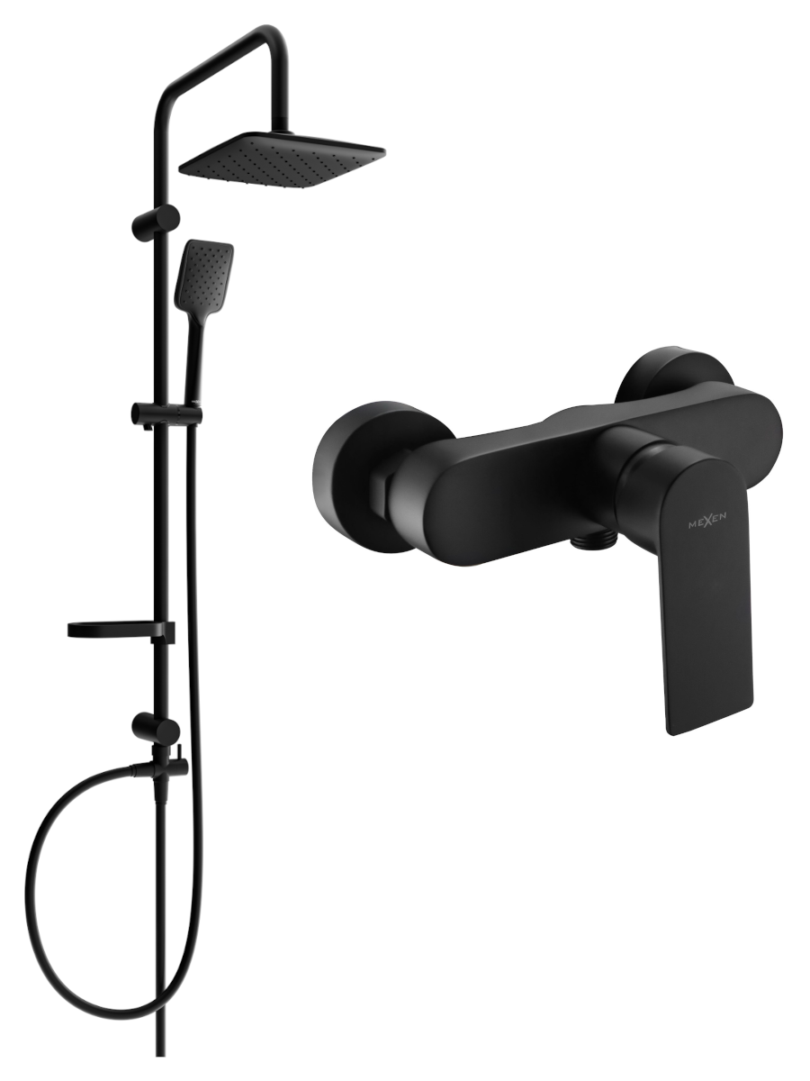Mexen Sven zestaw prysznicowy natynkowy z deszczownicą i baterią prysznicową Royo, czarny - 72240262-70