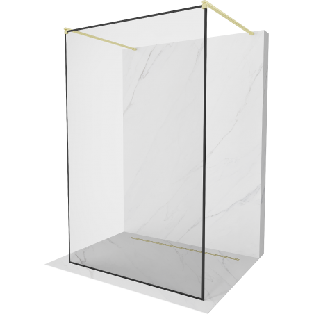 Mexen Kioto ścianka prysznicowa wolnostojąca 140 x 200 cm, czarny wzór 8 mm, złota szczotkowana - 800-140-002-55-70