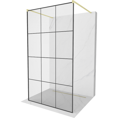 Mexen Kioto ścianka prysznicowa wolnostojąca 110 x 200 cm, czarny wzór 8 mm, złota szczotkowana - 800-110-002-55-77