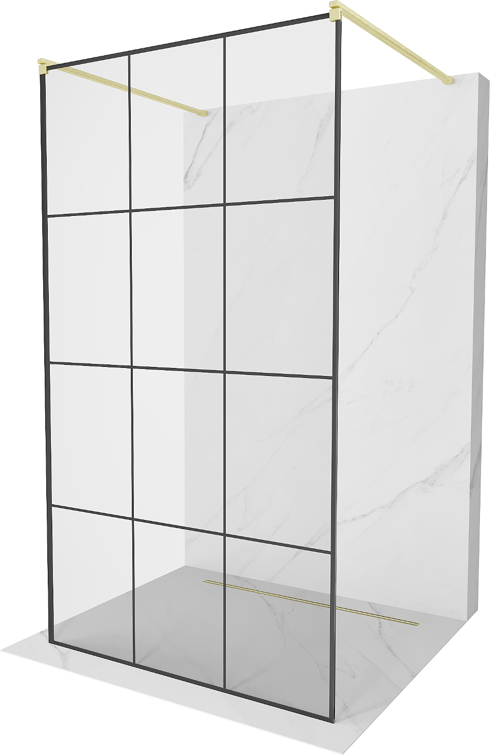 Mexen Kioto ścianka prysznicowa wolnostojąca 120 x 200 cm, czarny wzór 8 mm, złota szczotkowana - 800-120-002-55-77