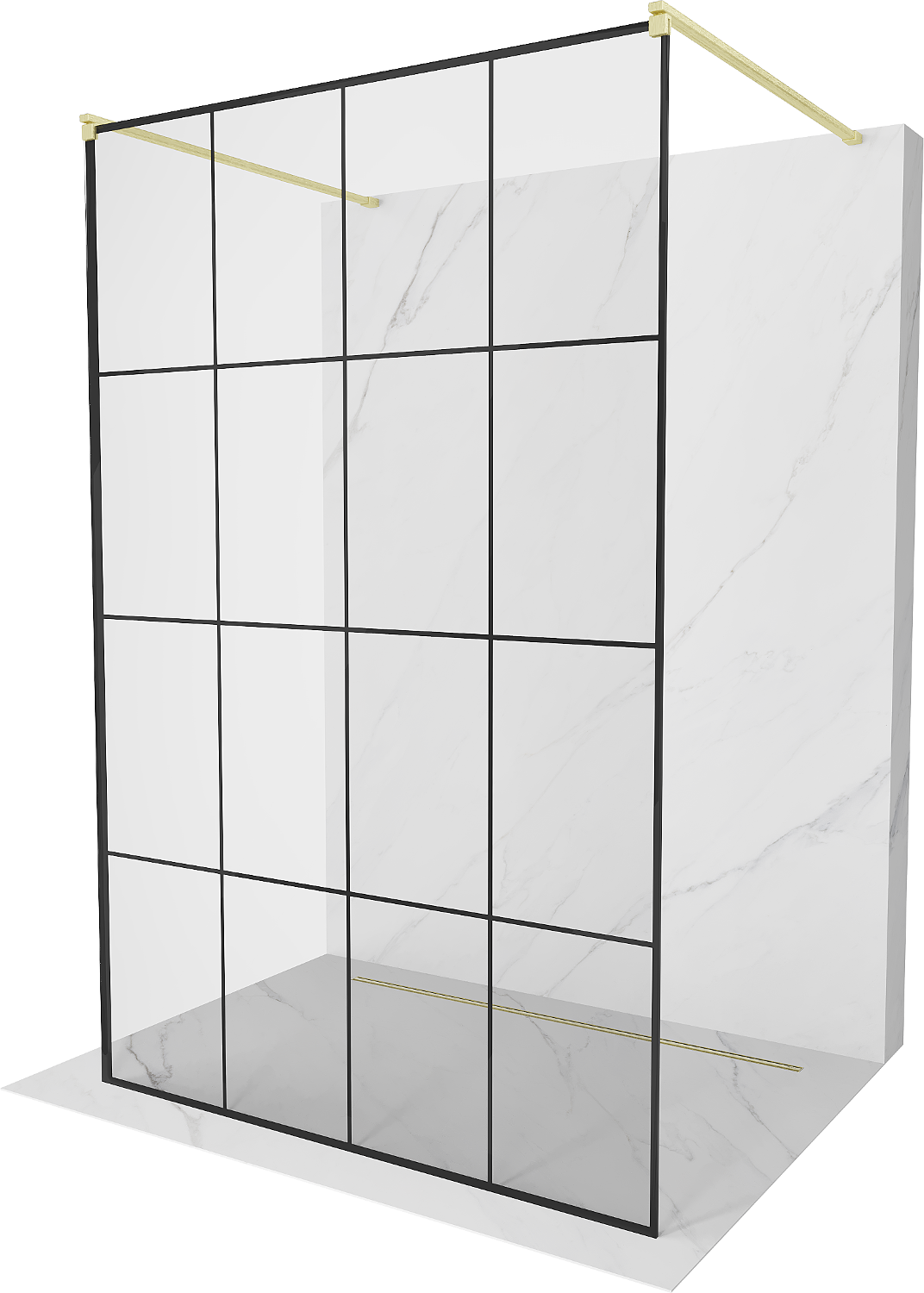 Mexen Kioto ścianka prysznicowa wolnostojąca 150 x 200 cm, czarny wzór 8 mm, złota szczotkowana - 800-150-002-55-77