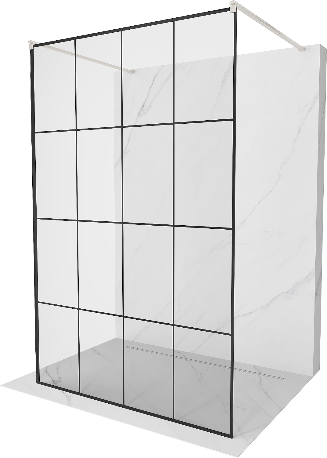 Mexen Kioto ścianka prysznicowa wolnostojąca 160 x 200 cm, czarny wzór 8 mm, nikiel szczotkowany - 800-160-002-97-77