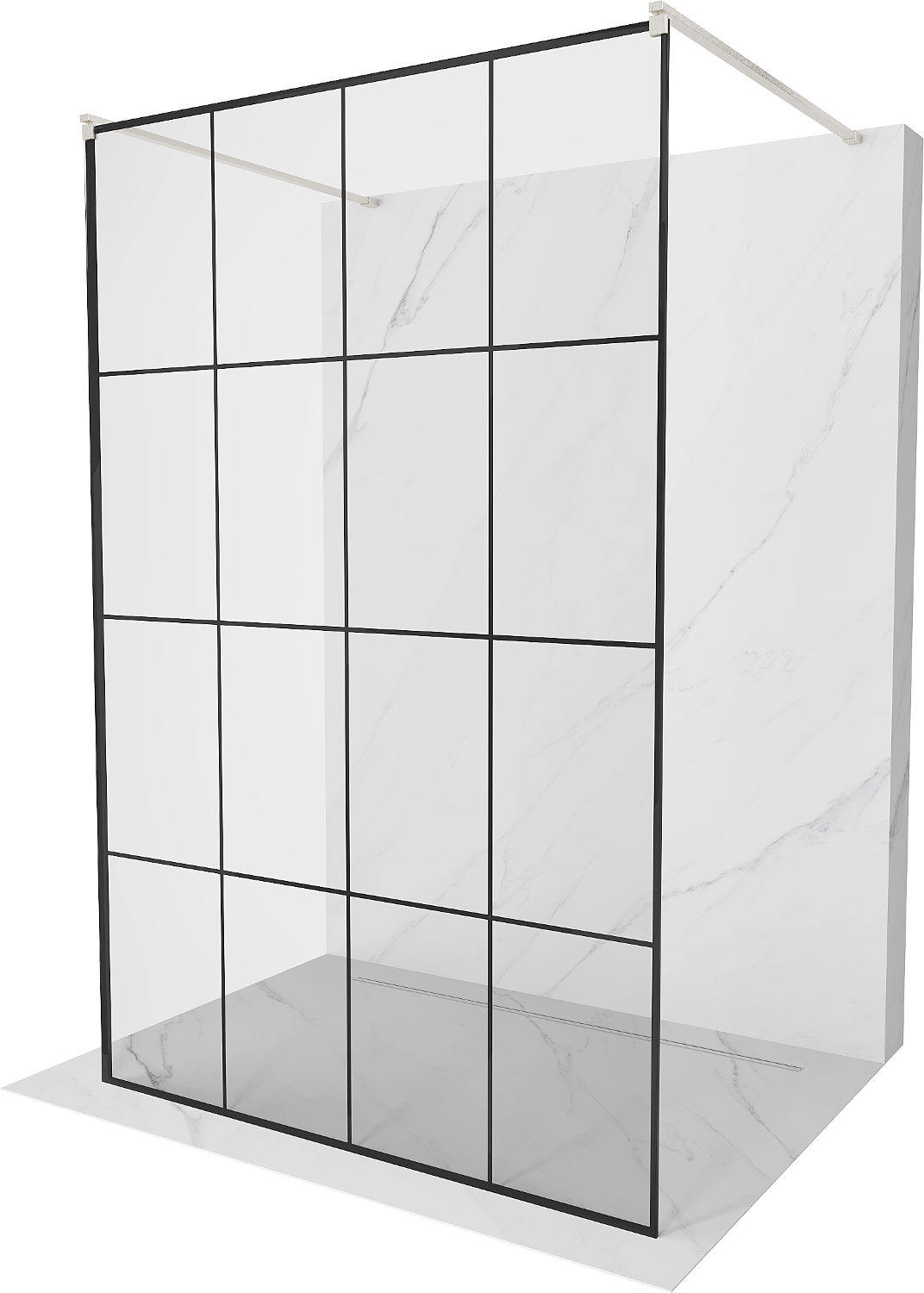 Mexen Kioto ścianka prysznicowa wolnostojąca 150 x 200 cm, czarny wzór 8 mm, nikiel szczotkowany - 800-150-002-97-77