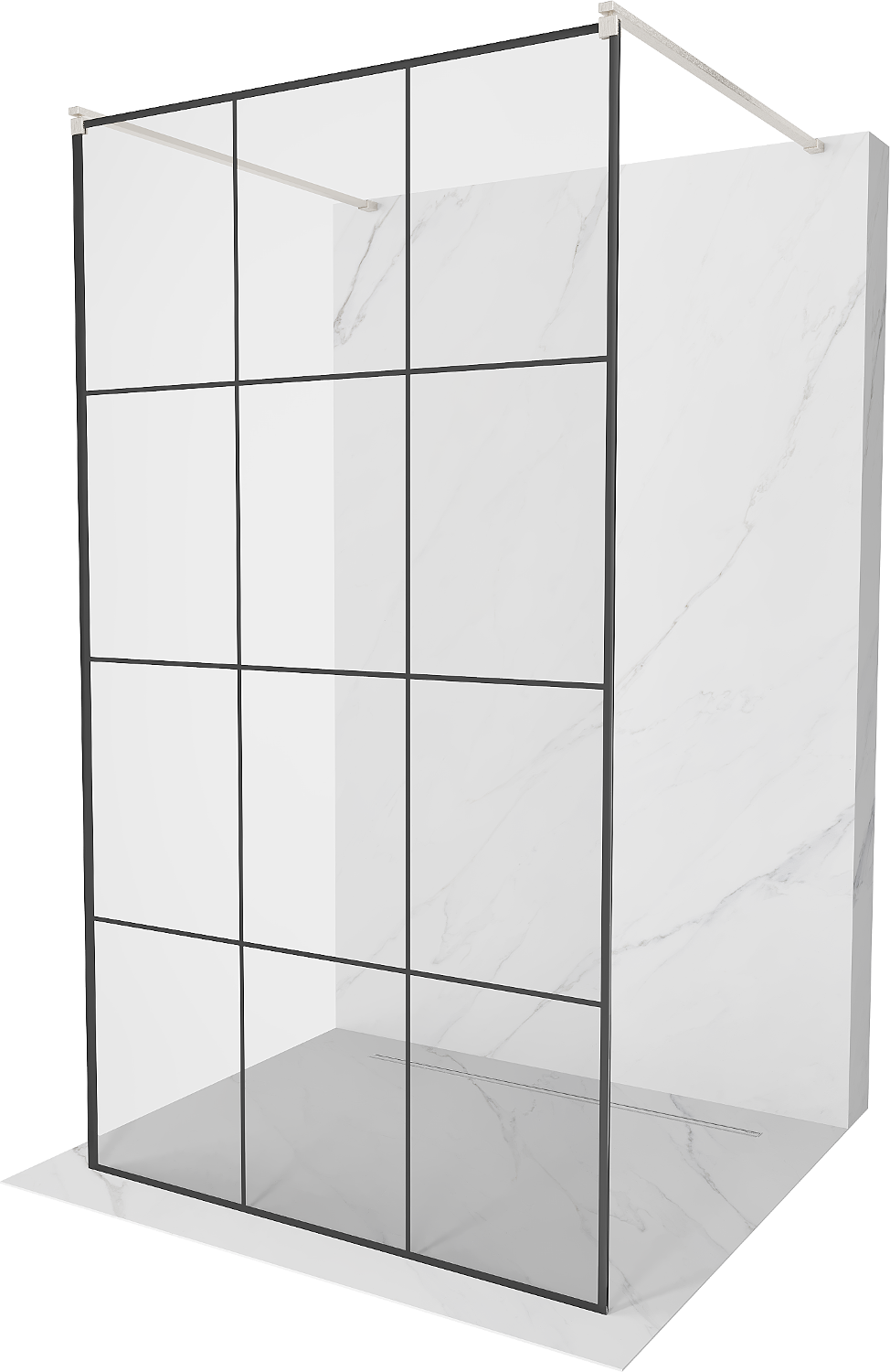 Mexen Kioto ścianka prysznicowa wolnostojąca 120 x 200 cm, czarny wzór 8 mm, nikiel szczotkowany - 800-120-002-97-77