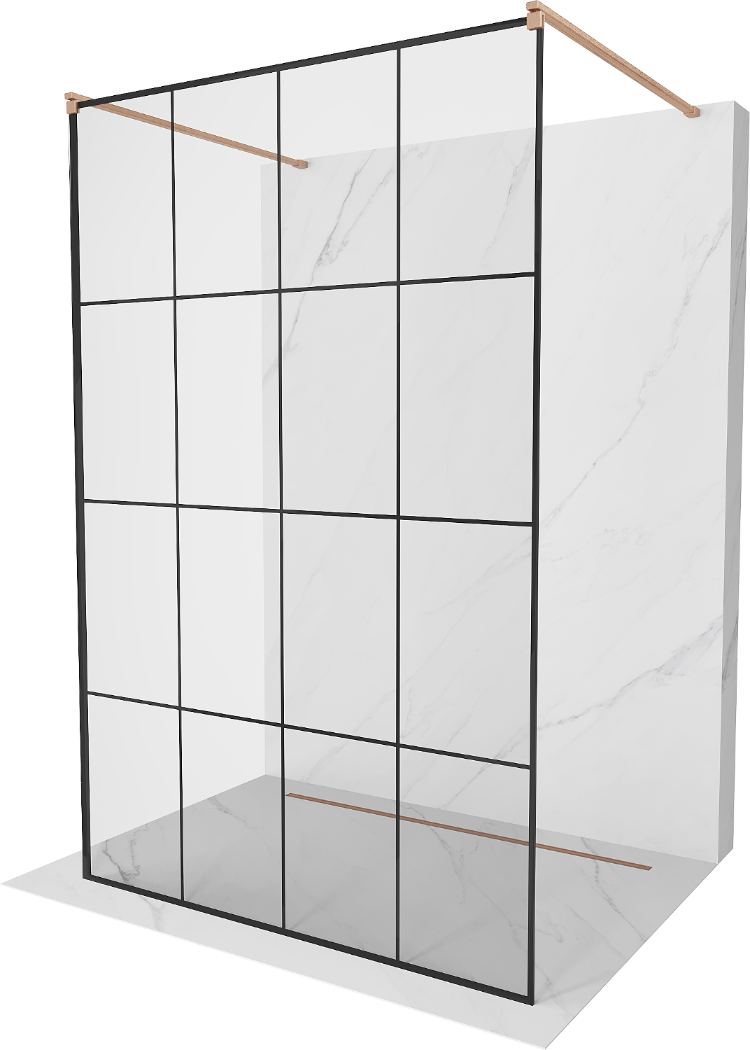 Mexen Kioto ścianka prysznicowa wolnostojąca 150 x 200 cm, czarny wzór 8 mm, miedź szczotkowana - 800-150-002-65-77