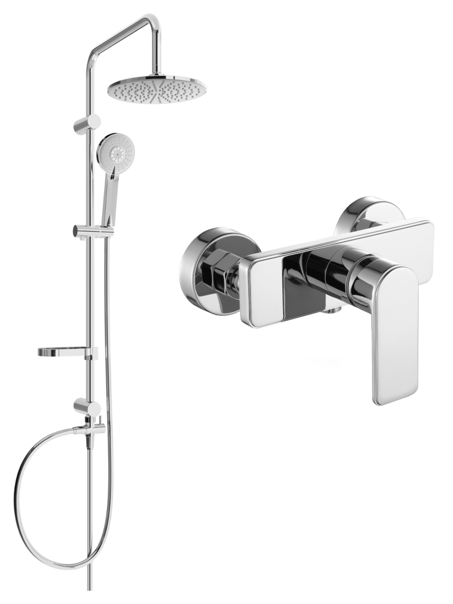 Mexen Carl zestaw prysznicowy natynkowy z deszczownicą i baterią prysznicową Cetus, chrom - 744340240-00
