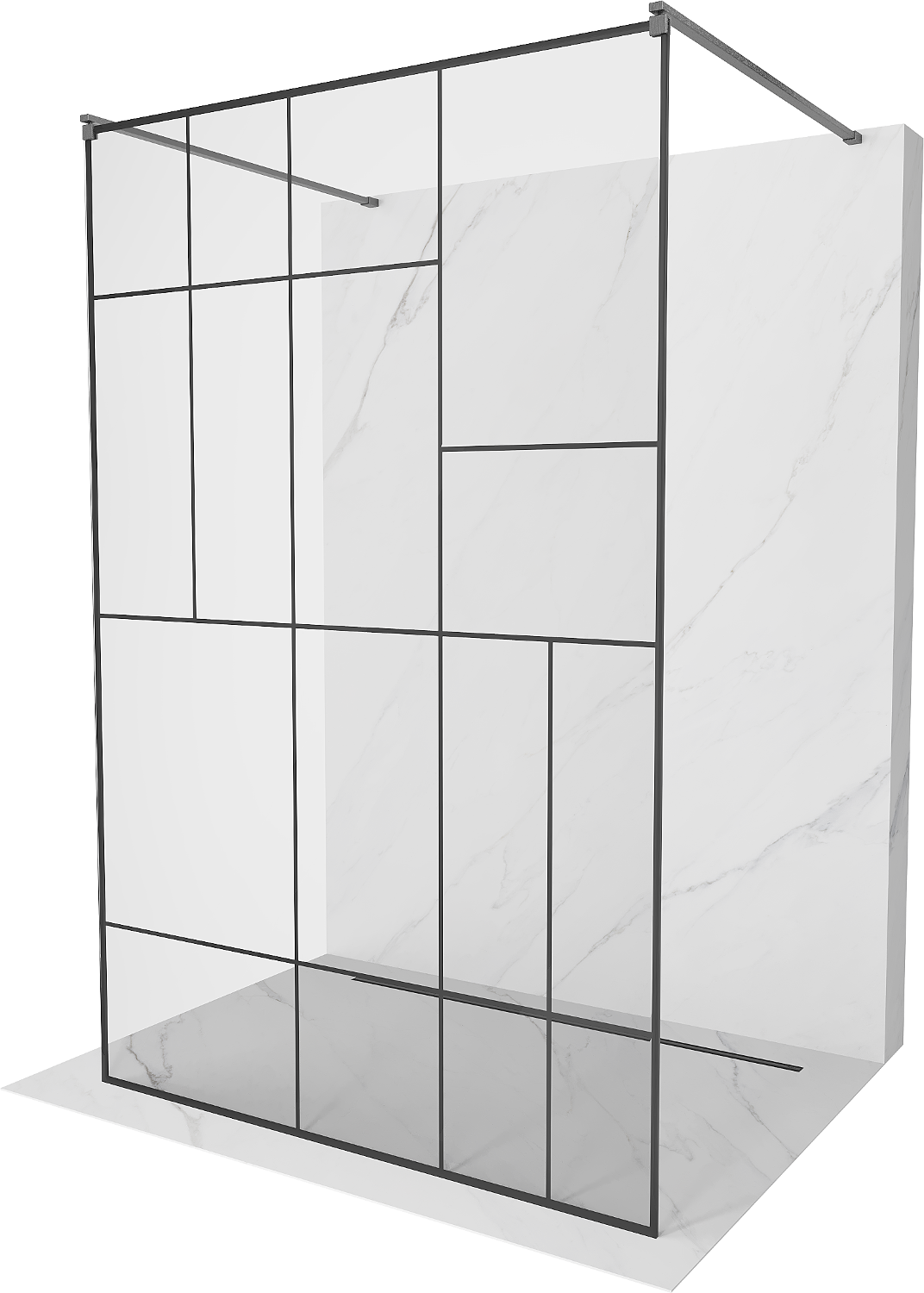 Mexen Kioto ścianka prysznicowa wolnostojąca 130 x 200 cm, czarny wzór 8 mm, gun gray szczotkowany - 800-130-002-66-78
