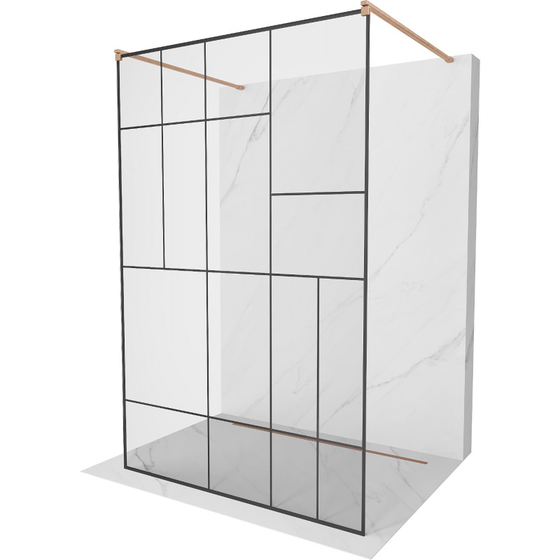 Mexen Kioto ścianka prysznicowa wolnostojąca 110 x 200 cm, czarny wzór 8 mm, miedź szczotkowana - 800-110-002-65-78