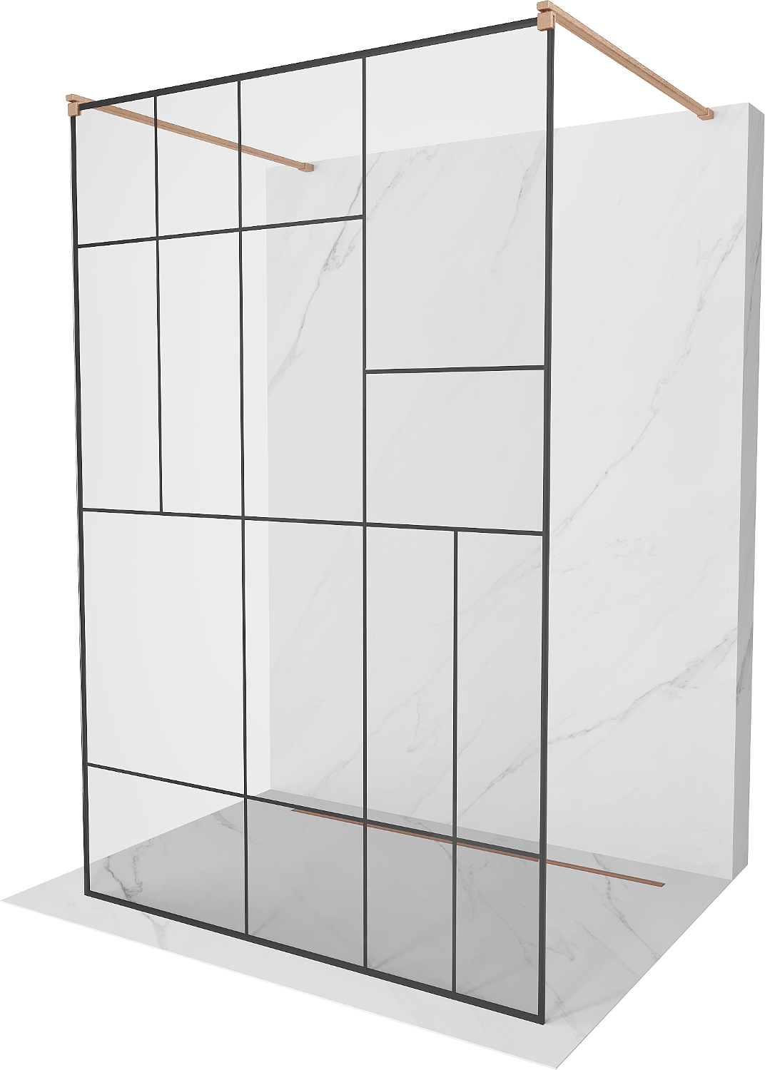 Mexen Kioto ścianka prysznicowa wolnostojąca 130 x 200 cm, czarny wzór 8 mm, miedź szczotkowana - 800-130-002-65-78