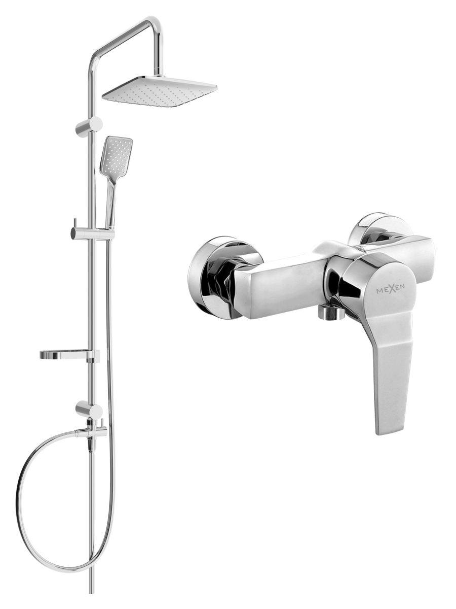 Mexen Sven zestaw prysznicowy natynkowy z deszczownicą i baterią prysznicową Caro, chrom - 746640262-00