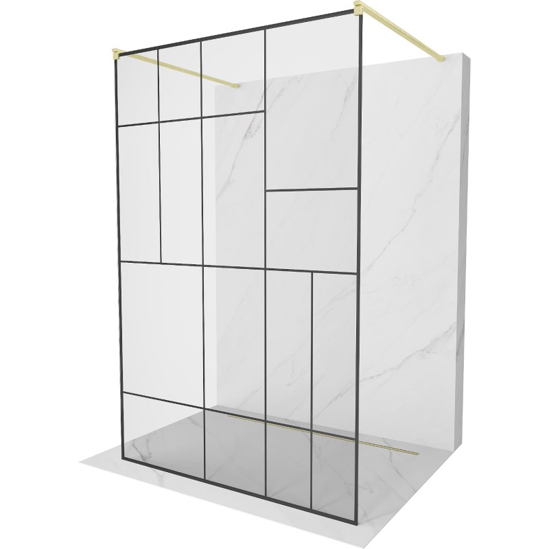 Mexen Kioto ścianka prysznicowa wolnostojąca 110 x 200 cm, czarny wzór 8 mm, złota szczotkowana - 800-110-002-55-78