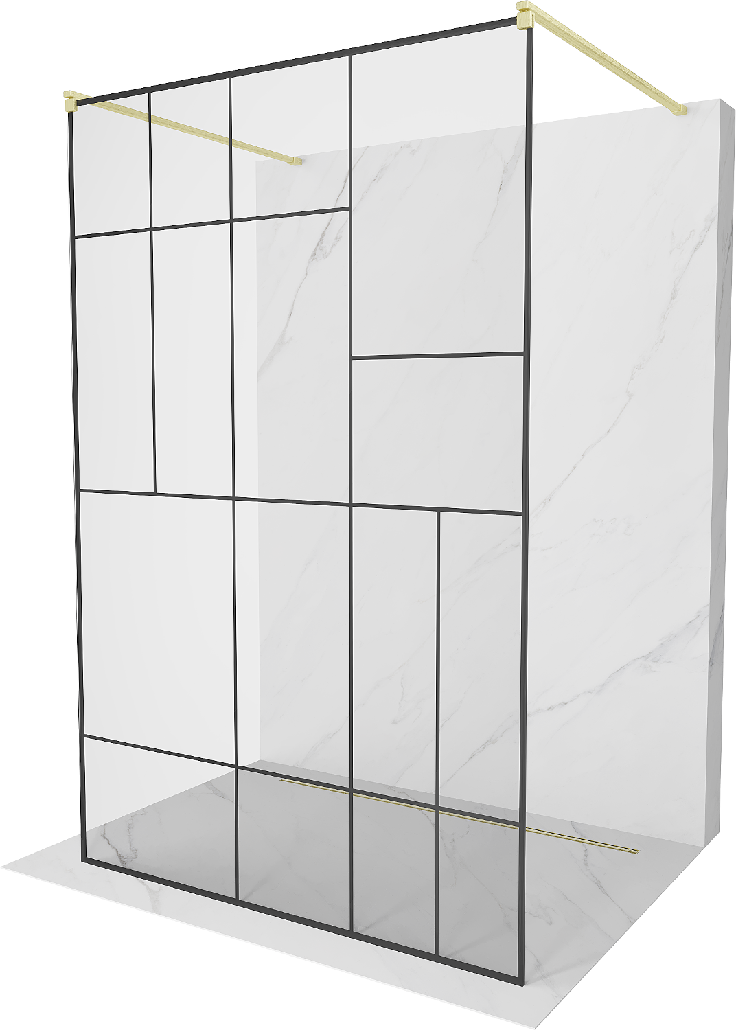 Mexen Kioto ścianka prysznicowa wolnostojąca 110 x 200 cm, czarny wzór 8 mm, złota szczotkowana - 800-110-002-55-78
