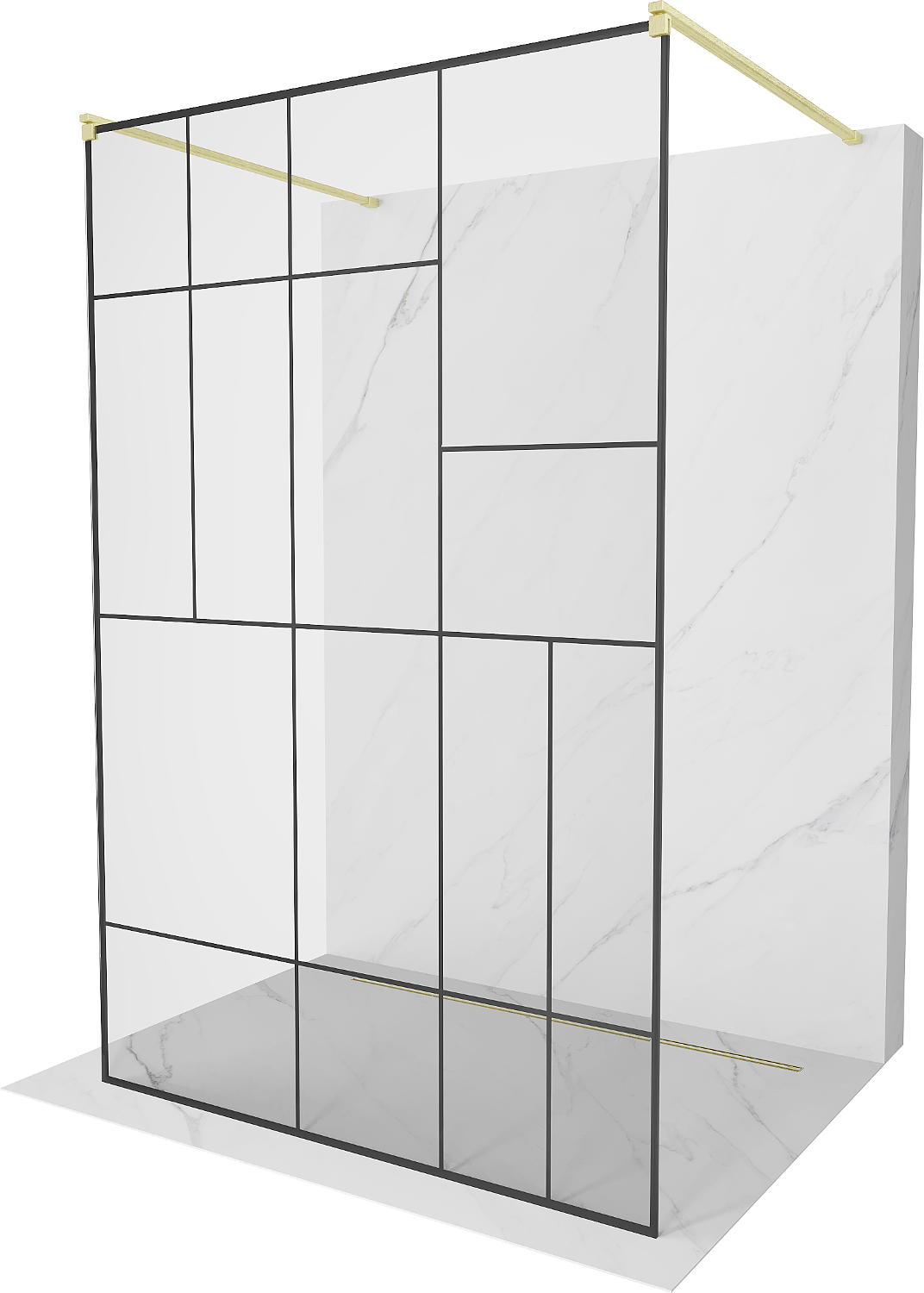 Mexen Kioto ścianka prysznicowa wolnostojąca 130 x 200 cm, czarny wzór 8 mm, złota szczotkowana - 800-130-002-55-78