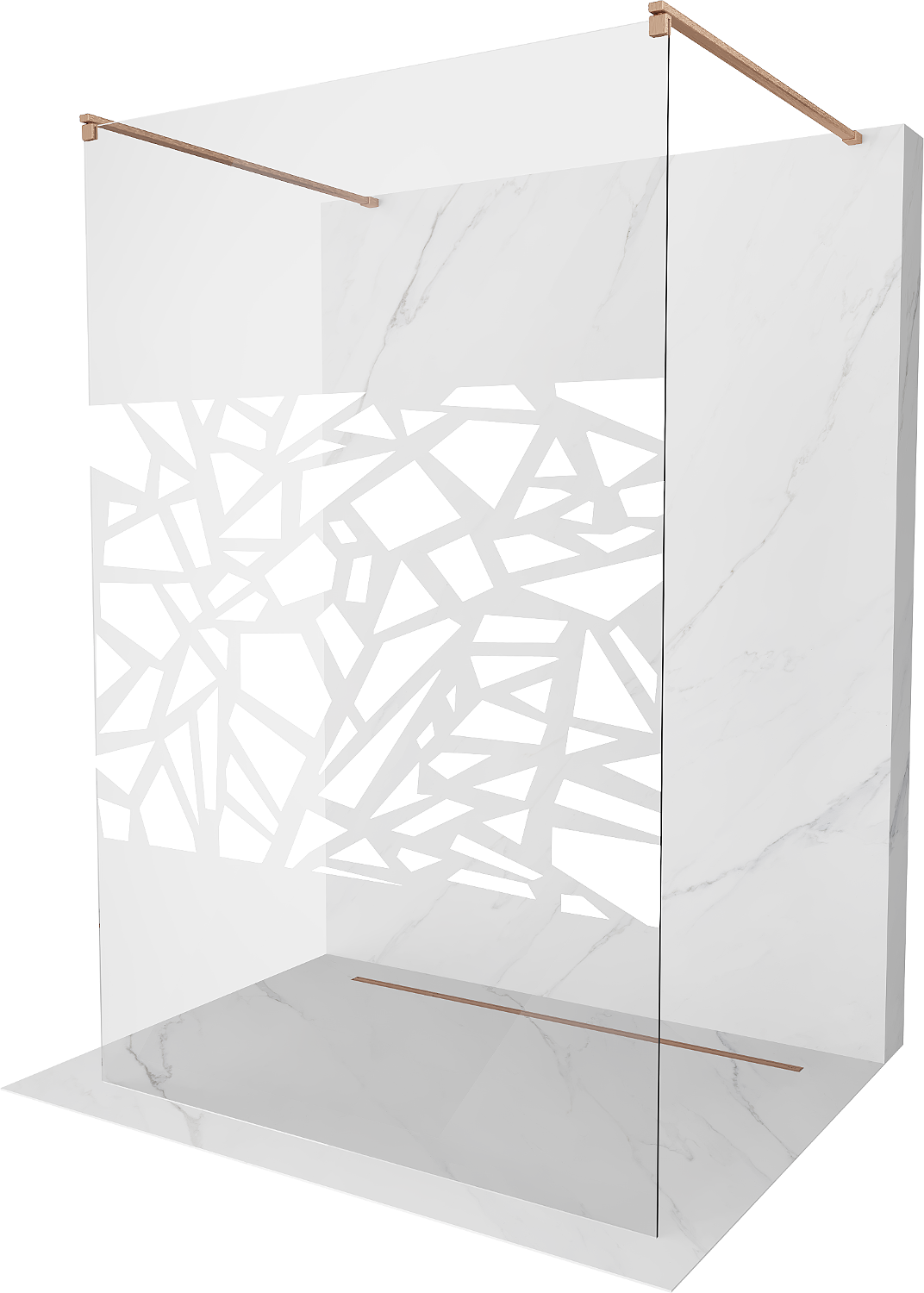 Mexen Kioto ścianka prysznicowa wolnostojąca 130 x 200 cm, biały wzór 8 mm, miedź szczotkowana - 800-130-002-65-85