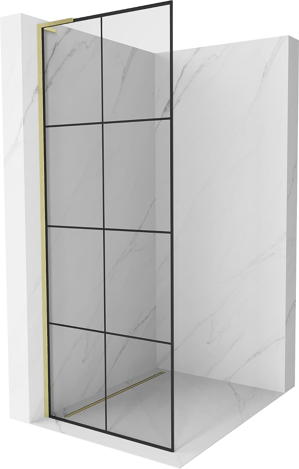 Mexen Kioto L ścianka prysznicowa Walk-in 80 x 200 cm, czarny wzór, złota szczotkowana - 800-080-103-55-77
