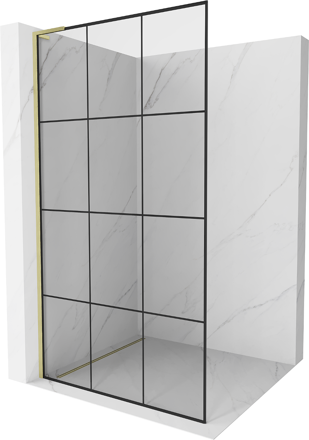 Mexen Kioto L ścianka prysznicowa Walk-in 110 x 200 cm, czarny wzór, złota szczotkowana - 800-110-103-55-77