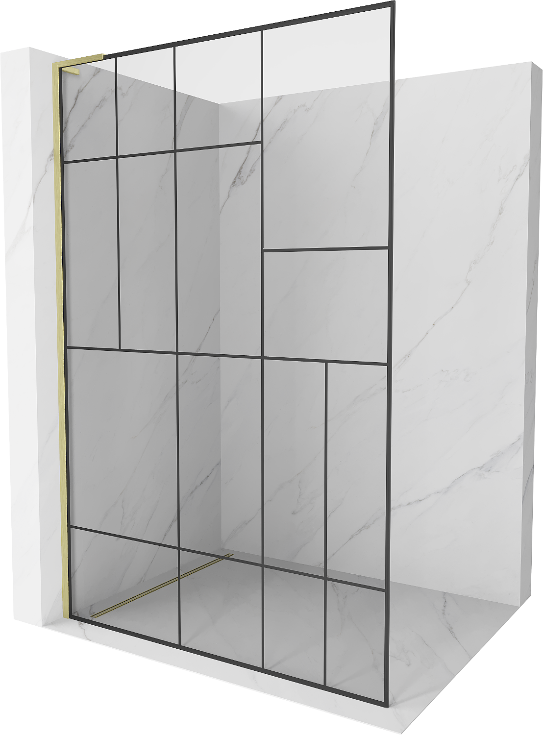 Mexen Kioto L ścianka prysznicowa Walk-in 80 x 200 cm, czarny wzór, złota szczotkowana - 800-080-103-55-78