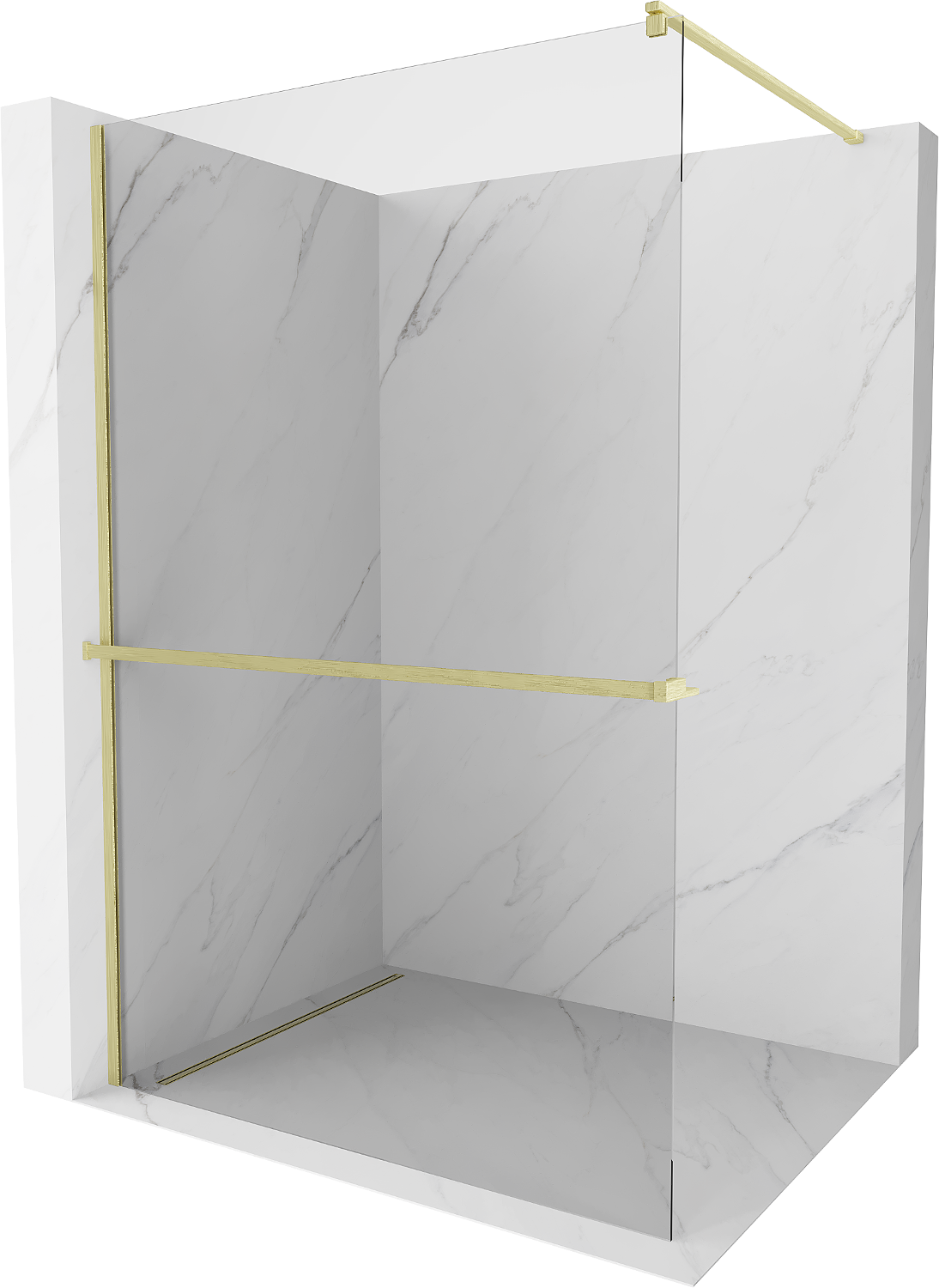 Mexen Kioto+ ścianka prysznicowa z półką Walk-in 75 x 200 cm, transparent, złota szczotkowana - 800-075-121-55-00