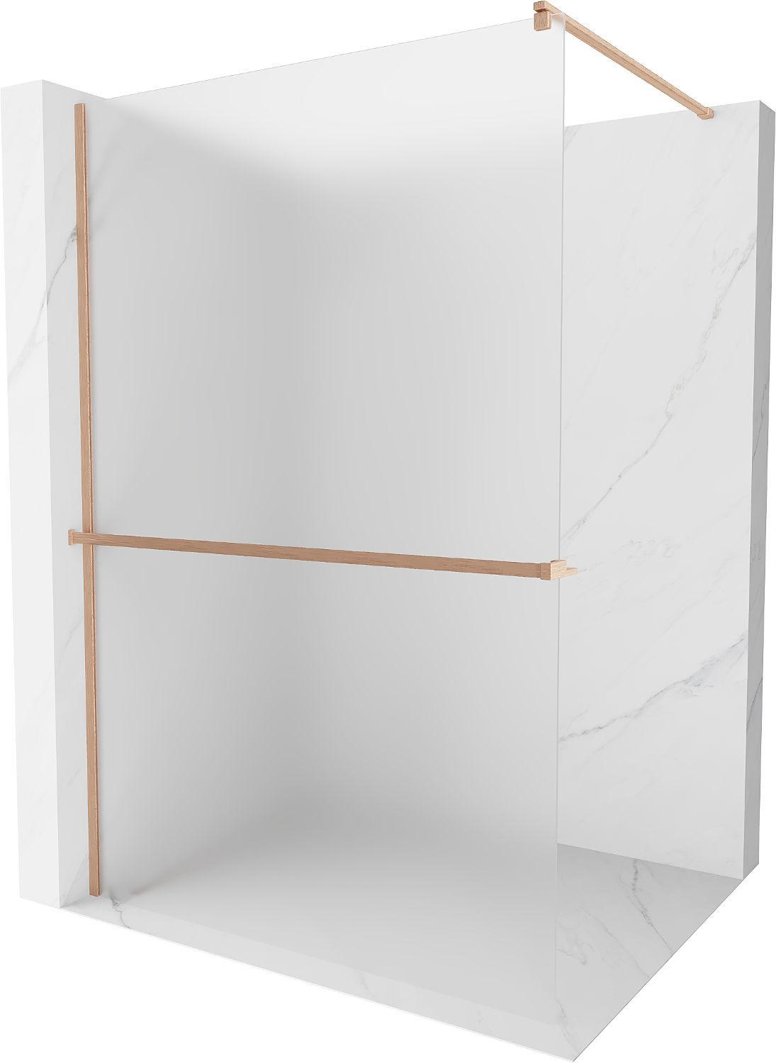 Mexen Kioto+ ścianka prysznicowa z półką Walk-in 70 x 200 cm, szron, miedź szczotkowana - 800-070-121-65-30