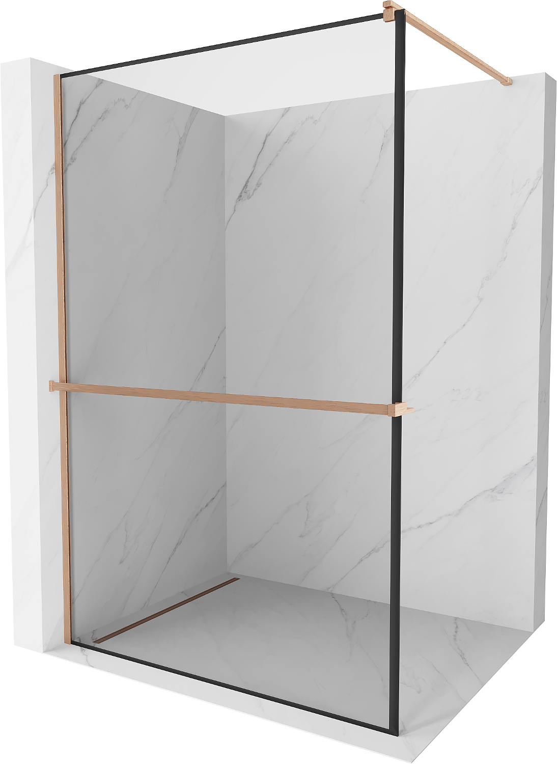 Mexen Kioto+ ścianka prysznicowa z półką Walk-in 70 x 200 cm, czarny wzór, miedź szczotkowana - 800-070-121-65-70